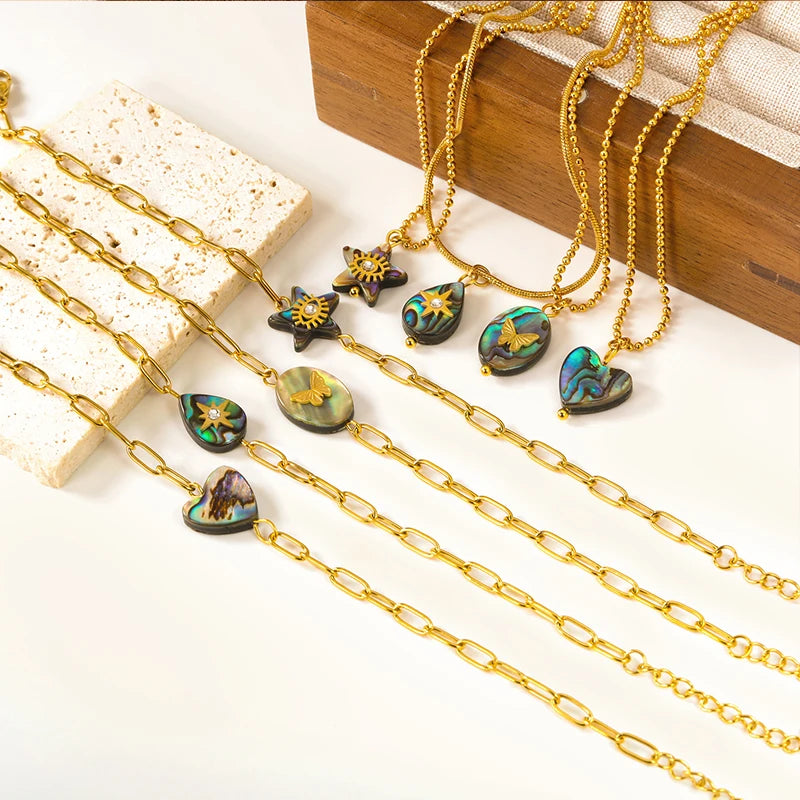 1pc High Quality Natural Abalone Shell Butterfly Eight Pointed Star Pendant Necklace For Women Fashion Jewelry