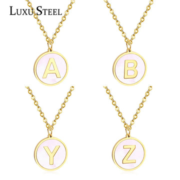 LUXUSTEEL Shell Initial Pendant Necklace For Women Girls Stainless Steel Gold Color Rolo Chains 26 Letters Wholesale 2022