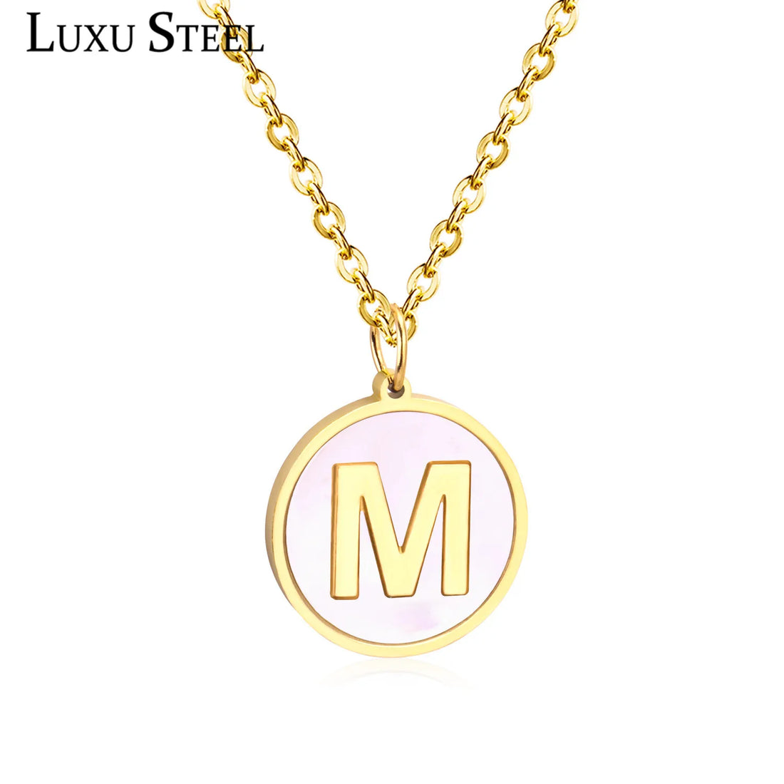 LUXUSTEEL Shell Initial Pendant Necklace For Women Girls Stainless Steel Gold Color Rolo Chains 26 Letters Wholesale 2022