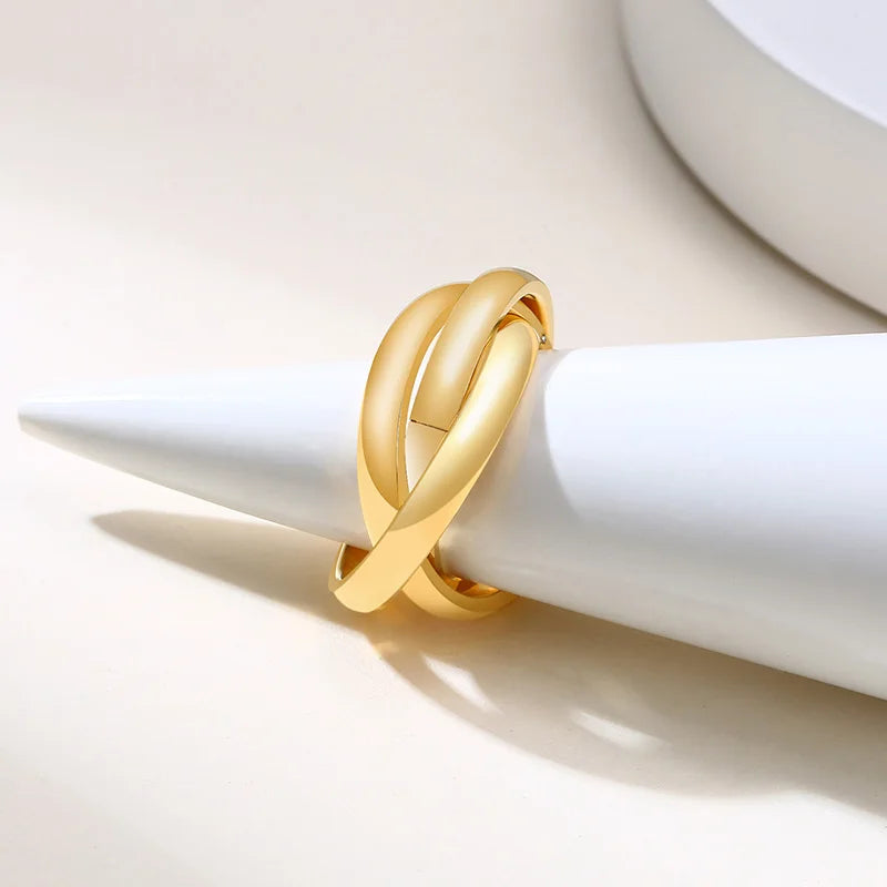 Charm Women Rings Triple Interlocked Rolling Ring Stainless Steel Gold Color Christmas Jewelry