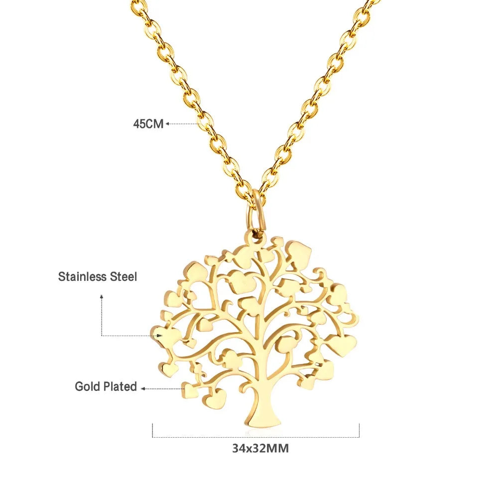 LUXUSTEEL girl necklace Gold Color Stainless Steel Christmas Tree Pendant Necklace Women Collars Choker Necklace Party Wholesale