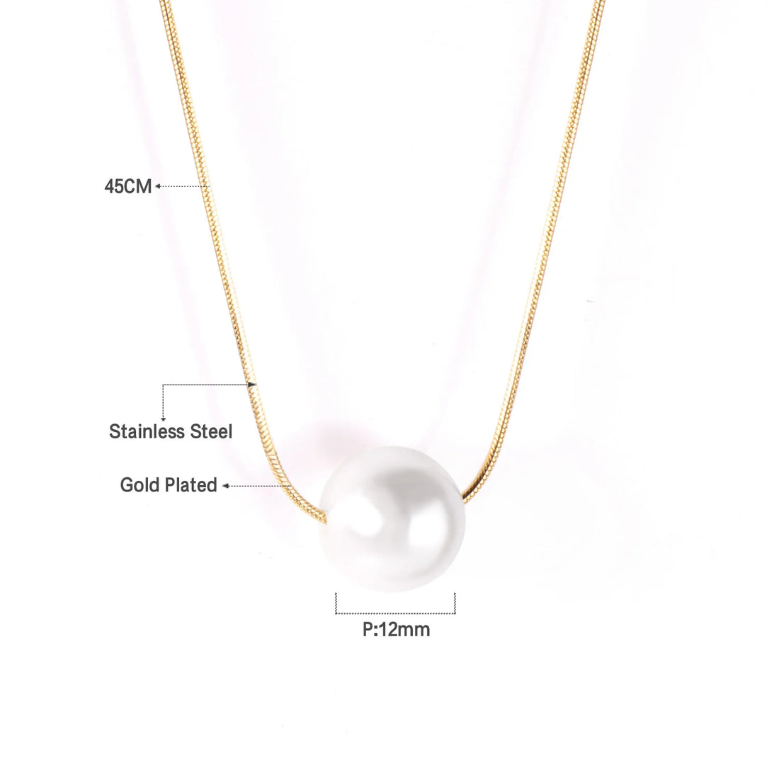 LUXUSTEEL Female Gold Color Round Imitation Pearl Pendant Necklaces Women/Girl  Stainless Steel Snake Chain Necklace Exquisite
