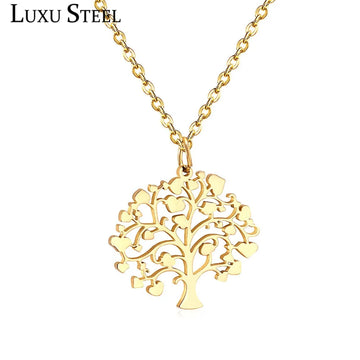 LUXUSTEEL girl necklace Gold Color Stainless Steel Christmas Tree Pendant Necklace Women Collars Choker Necklace Party Wholesale