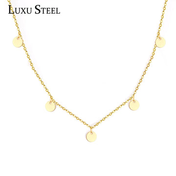 LUXUSTEEL Round Coin Collars Pendant Necklace Stainless Steel 45cm Chains Necklaces Female Name Accessories Party Wholesale