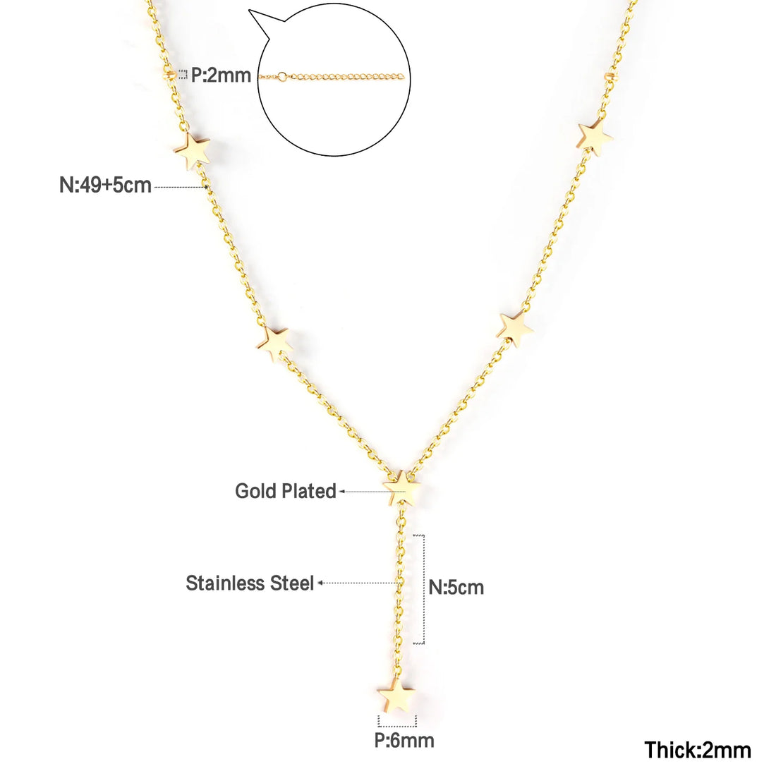 LUXUSTEEL Stainless Steel Star Necklace Women Girl Accessories Gold Color Tassel Jewelry Trendy Style Chains Necklaces