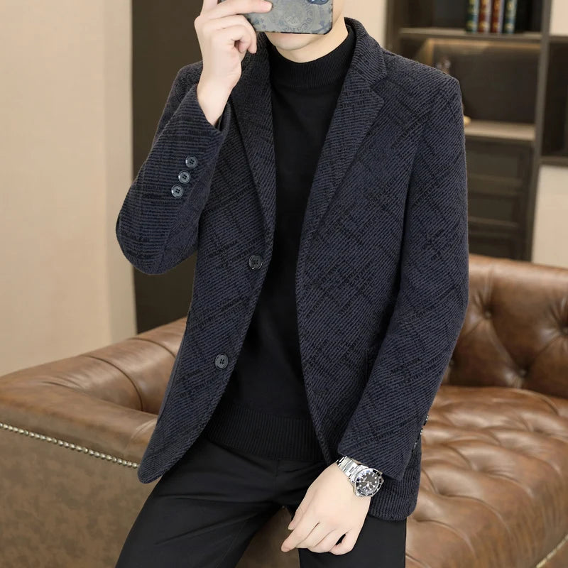 Middle-aged and young business suit, gold mink fleece casual Chenille woolen jacket, men's autumn and winter casual style