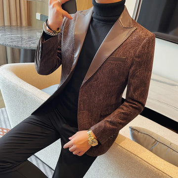 High-quality men's fashionable suit jackets, autumn and winter casual patchwork suits, new high-end patchwork suits