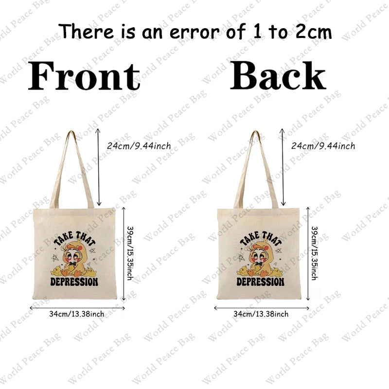 1 pc Halloween Lucifer Take That Depression Hazbin Hotel pattern Tote Bag Canvas Shoulder Bag For Travel Daily Commute