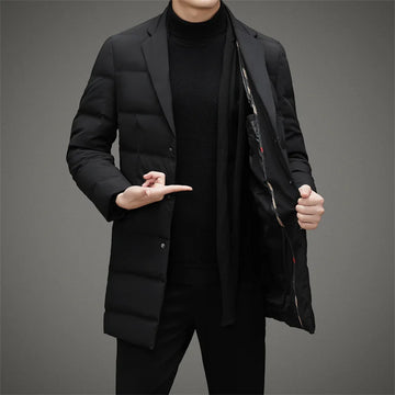Men's Mid-Length Business Casual Suit down Jacket 2024 High-Quality Stylish Handsome Scarf Collar Winter Coat
