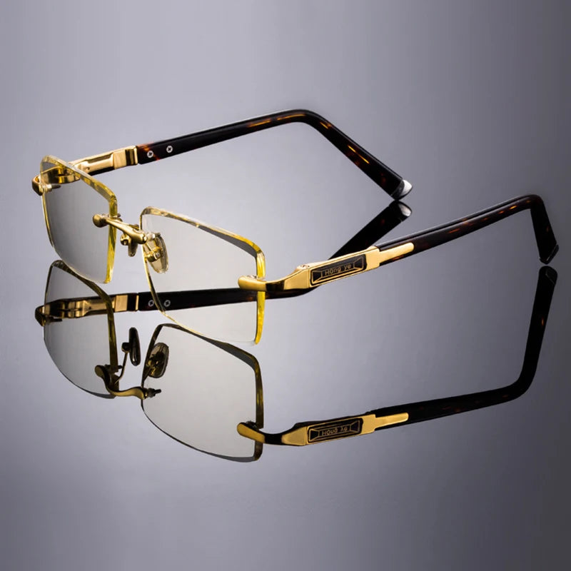 Crystal Stone Sunglasses Man Business Classics Rimless Glass Sun Glasses Woman Vintage Mineral Lens Acetate Anti Scratch