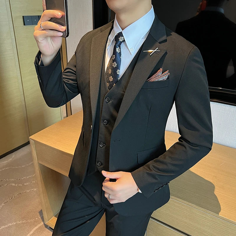 plus  Men's Wedding Groomsmen Suit Vest Trousers Set High Quality Business Three-Piece Outfit for Bridegroom Matching Ensemble