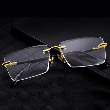 Blue Natural Crystal Sunglasses Woman Rimless Glass Sunglasses Man Luxury Brand Titanium Frame Mineral Lens Vintage Anti Scratch