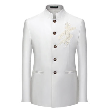 High-quality European and American men's business casual, fashionable and cool solid-color Zhongshan suit jacket