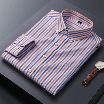 Oxford striped high-quality men's fashionable, stylish and versatile striped casual business long-sleeved shirt for autumn