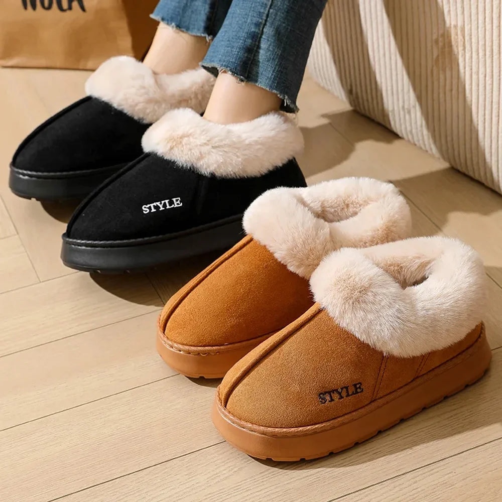 New Platform Snow Boots for Women's Home Thick Warm Wool Shoes Women's Outdoor Anti-Slip Fur Velvet Ankle Short Boots Shoes