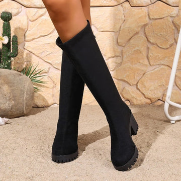 Women's new autumn and winter high boots, long boots, fashionable thick heel high heels, elastic boots with temperament.2025