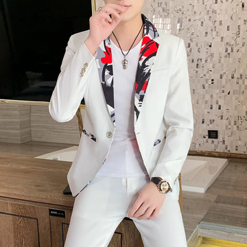 Men's two-piece suit set, Korean-style slim-fit small suit, professional formal wear, best man's attire, groom's wedding dress