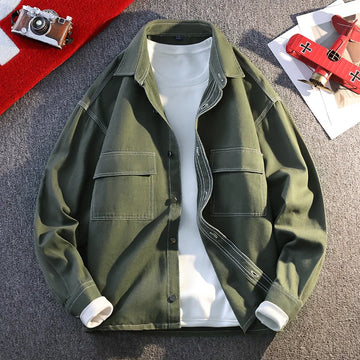 Autumn new high-quality men's fashionable, stylish, versatile and casual pure cotton workwear long-sleeved shirt