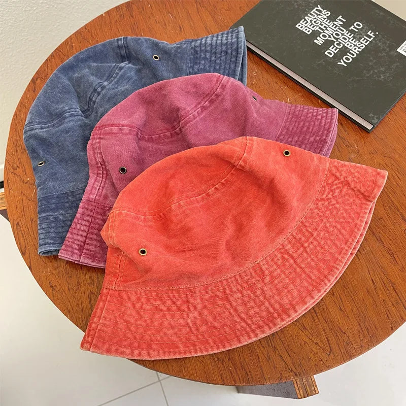 Washed Denim Bucket Hat Women Fisherman's Hat Bucket Hat Unisex Bob Caps Hip Hop Gorros Men Panama Windproof Bucket Hat Outdoor