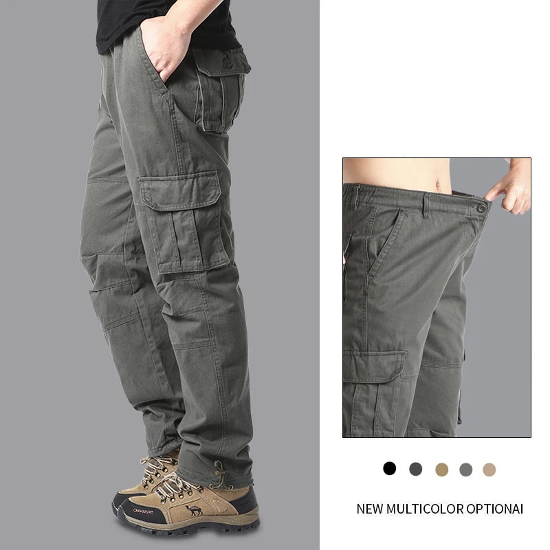 Big Size Men's Casual Sports Pants Stretch Waist Tactical Cargo Pants Man Hiking Pants Joggers Cotton Trousers