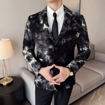 High-quality tie-dyed Chenille fashionable casual suit jacket for men, stylish business Korean-style slim-fit suit