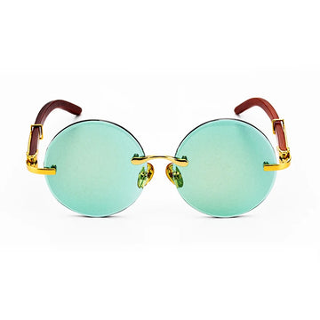 Natural Crystal Green Sunglasses Mineral Lens Woman Round Rimless Glass Sunglasses Man Luxury Vintage Wooden Frame Anti Scratch