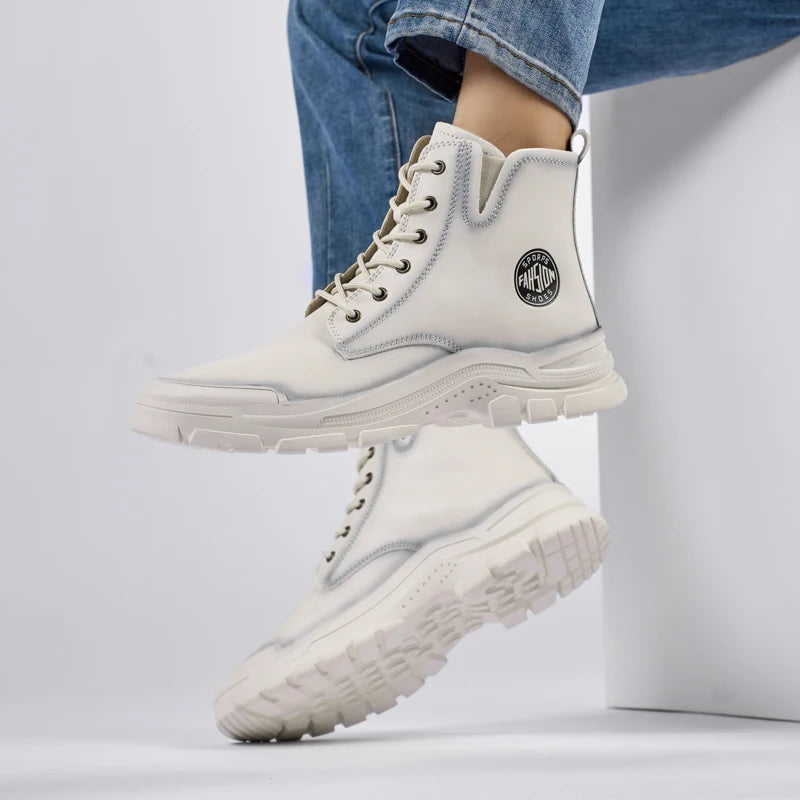 New Mens Sneakers Genuine Leather Walking Boots Fashion Motorcycle Ankle Boots Men Winter Boots Lace-Up Male Men Casual Shoes