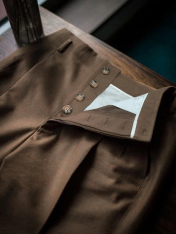 Men's Elegant Tailored Pants High Waist Pleated Button Detail Italian Neapolitan Style Light Business Autumn Winter New Arrival