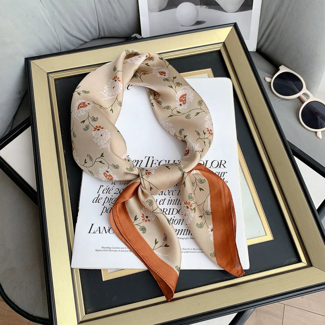 High Quality Floral Print Silk Scarfs Summer Women 70x70cm Hijab Hair Band Shawl Travel Neck Ties Towel Female Bandana Decorate