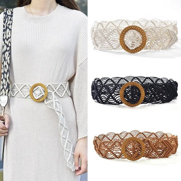 Women's Belt Fashion Retro Wax Rope Woven Waist Seal Ethnic Style Handwoven Extra Wide Waist Seal Paired with Skirt Coat Belt