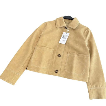 Autumn new women's clothing breasted business white-collar collar suede texture leather jacket jacket jacket