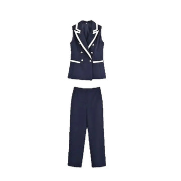 European and American style women's clothing new fashion contrasting color trimmed vest high waist slimming pants