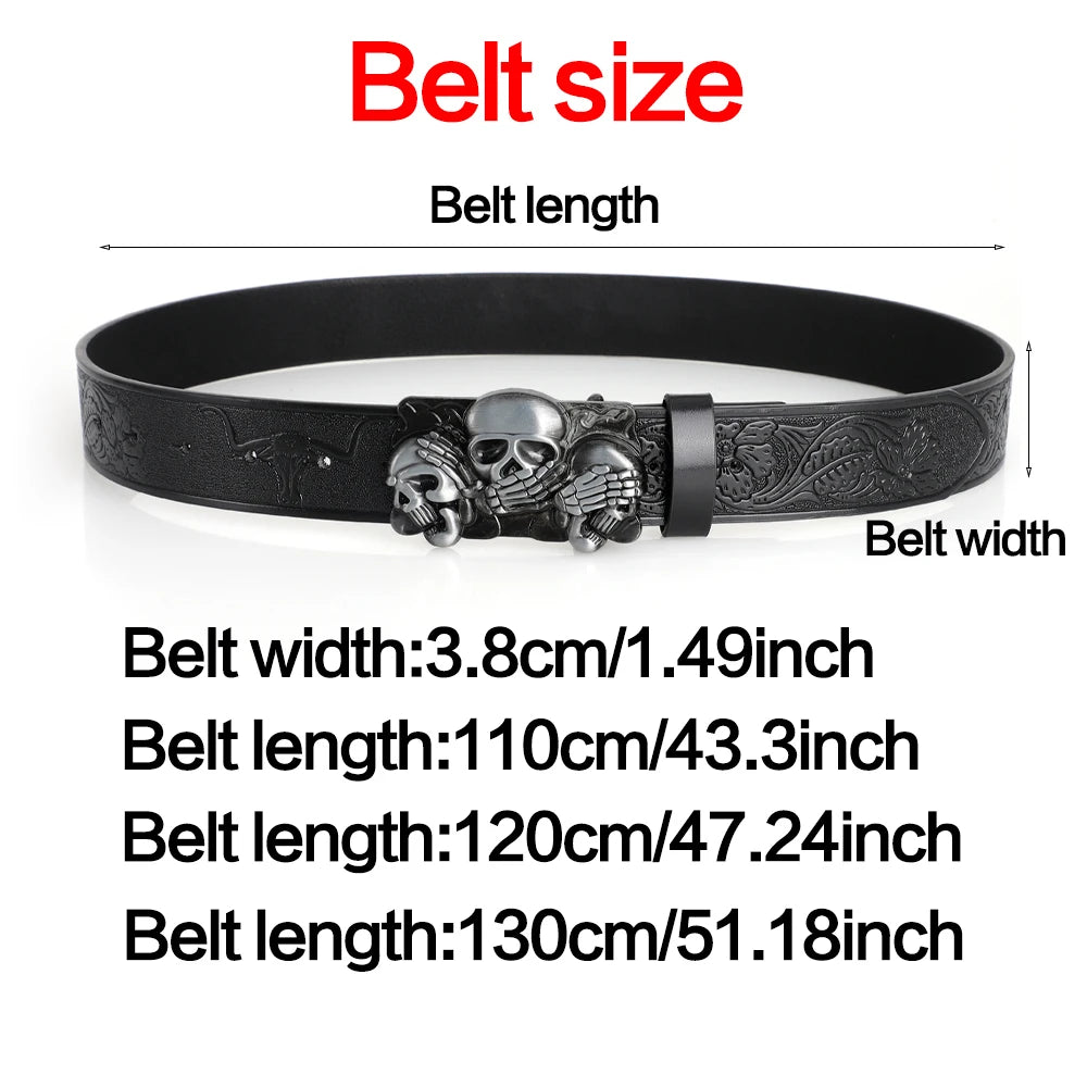 1pcs New Men's Trendy Belt, Fashionable Dark Style Personalized Skull Youth Punk Belt, Men's and Women's Street Hip Hop Belt