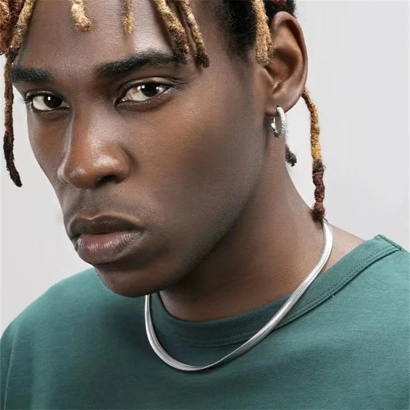 5mm Steel Color Stainless Steel Flat Snake Chain Necklace Men's Simple Choker Hip Hop Jewelry Wear Accessories Women