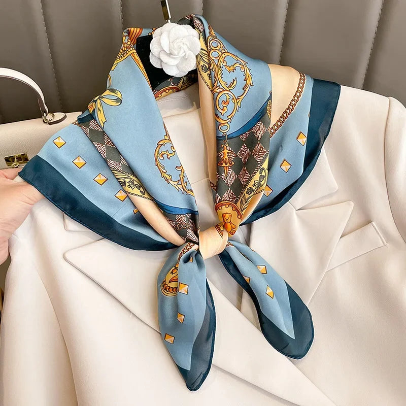 Luxury Print Silk Square Scarf Women Soft Satin Hairband Neckerchief Headscarf Hijab Headband Foulard Bag Ribbons Office Gift