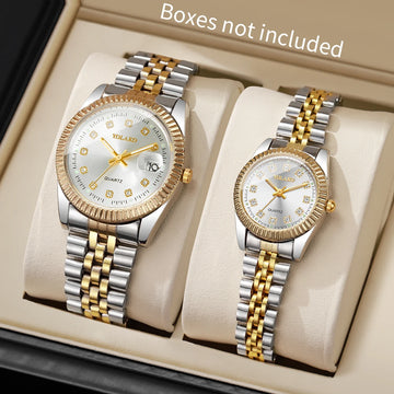 2PCS Fashion Couple Watches Set Luxury Men Women Calendar Quartz Wristwatch Reloj Hombre Mujer（Without Box）