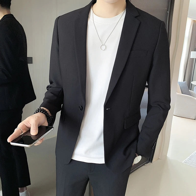 2025 Fitted Two-Piece Set High-Quality Fashionable Korean-Style Solid-Color Business Casual Suit Versatile Stylish Small Suit