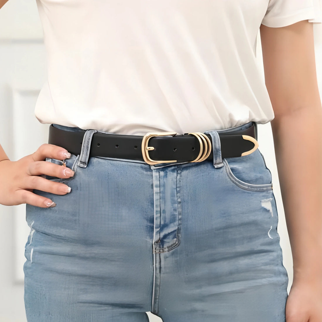 Women's Belt Fashion Golden Needle Buckle Belt Paired Jeans Dress PU Leather Belt Casual Trendy Youth Belt Gift for Girlfriends