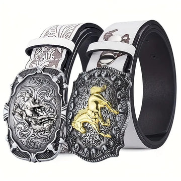 Cowboy Belt Women's Belt Intage Cool Galloping Horse Buck Head Belt, Fashionable Technical Y2K Style Printed Belt Men's Belt