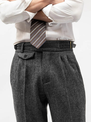 Men's Elegant Tailored Pants High Waist Trousers Autumn Winter New Style Italian Neapolitan Light Business Casual Folded Design