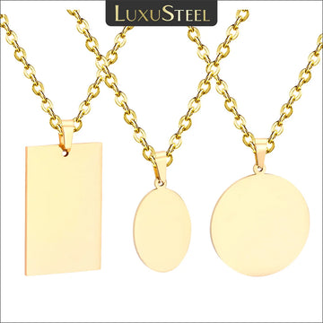 LUXUSTEEL Simple Tag Pendant Necklace For Women Men Stainless Steel Round Coin Disc Square Charm Choker Unisex Jewelry Wholesale