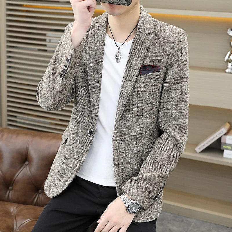 Men's Slim Fit Business Suit Trendy Casual Fashion Coat High Quality Korean Style 2024 New Collection Handsome Trend