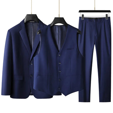 High-End Large Size Men's Three-Piece Suit Set - Business Formal Wedding Dress Coat Vest Trousers Combo for plus Size Men