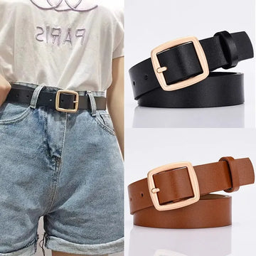Women's Korean-Style PU Leather Vintage Belt, Square Pin Buckle