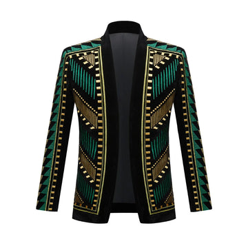Velvet heavy embroidery suit jacket for men, nightclub and bar trendsetters, performance costumes, dance party and singer gowns
