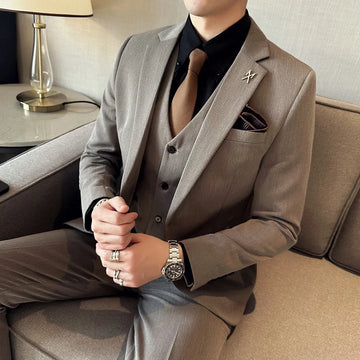 High-quality, fashionable, stylish and versatile British and Korean style slim-fit men's casual solid-color business suit three-