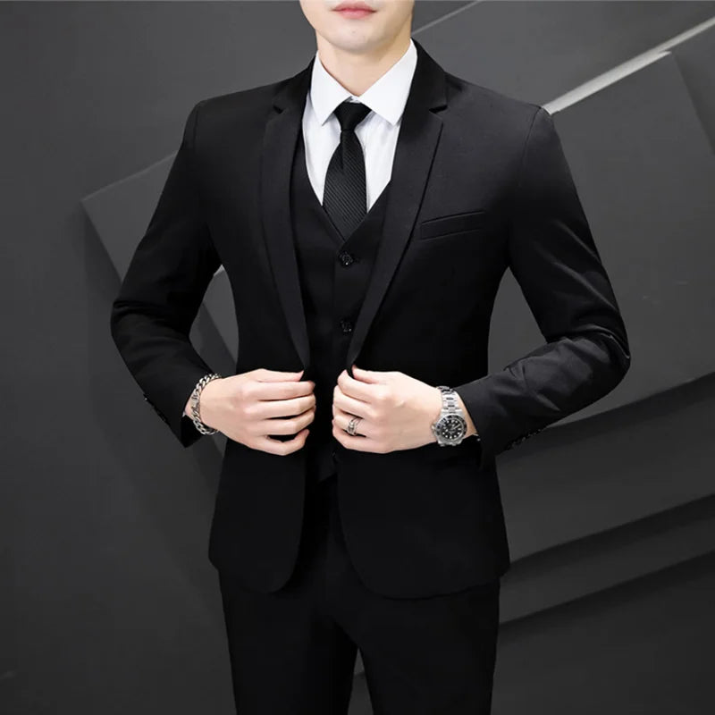 Men's Three-Piece Suit Set Fashion Business Career Waistcoat Trousers Wedding Dress Groom Best Man Decoration Body