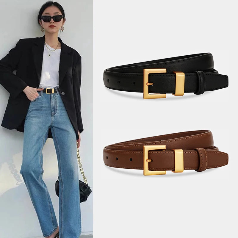 Fashion Women's High Quality Golden Buckle PU Leather Casual Belt Best Matching Dress Jeans Belts Women Accessory Designer Belt