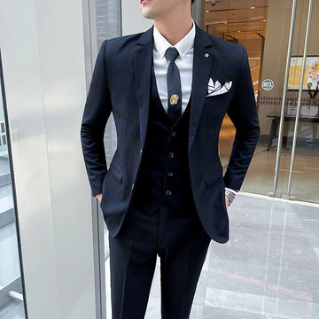 Men's 3-Piece Suit Set Stylish Handsome English Plaid All-fit Jacket Waistcoat Trousers M-5XL 2025 Trendy Men's Formal Wear