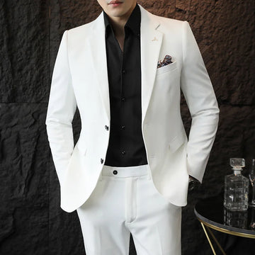 2025 Slim Fit Two-Piece Suit Set S-7XL High-Quality Stylish Korean Solid Color Suit with Trousers for Men